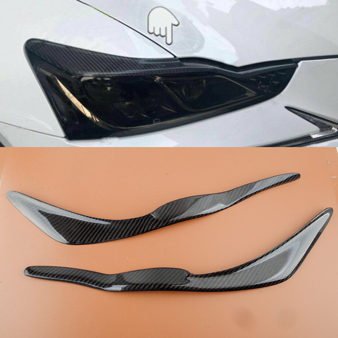 2pcs Carbon Fiber Headlight Eyebrow Eyelid Cover Trim Fit for Lexus IS 2017-2020