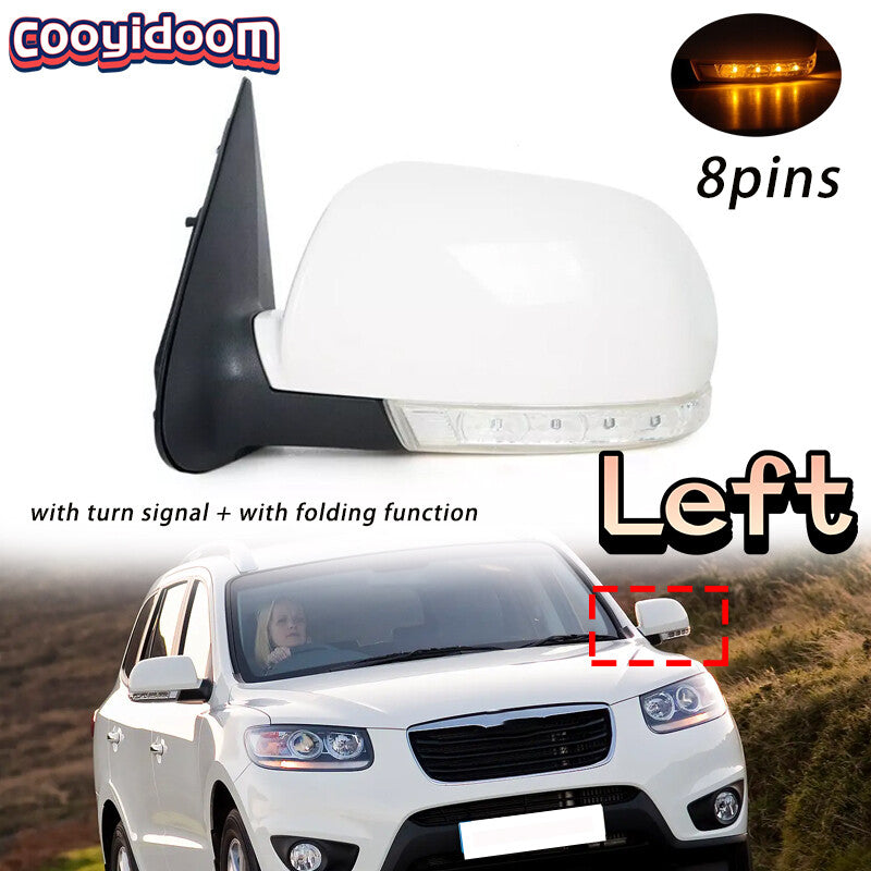 Rearview Mirror 8PINS With Lamp White Left for Hyundai Santa Fe 2.4L 2.7L 07-12