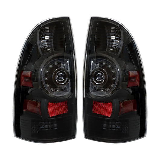 pair of taillights suitable for 2005-2015 Tacoma L+R LED rear lights with red accents. n