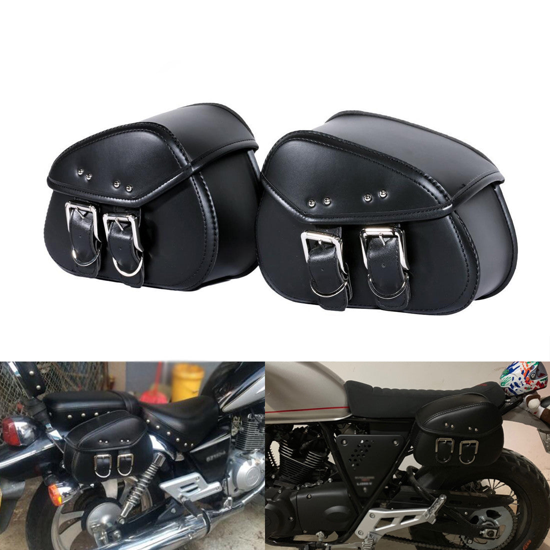 for Mini Black PU Leather Luggage Bag Saddlebag Saddle Bag Pouch for Harley for Honda Q