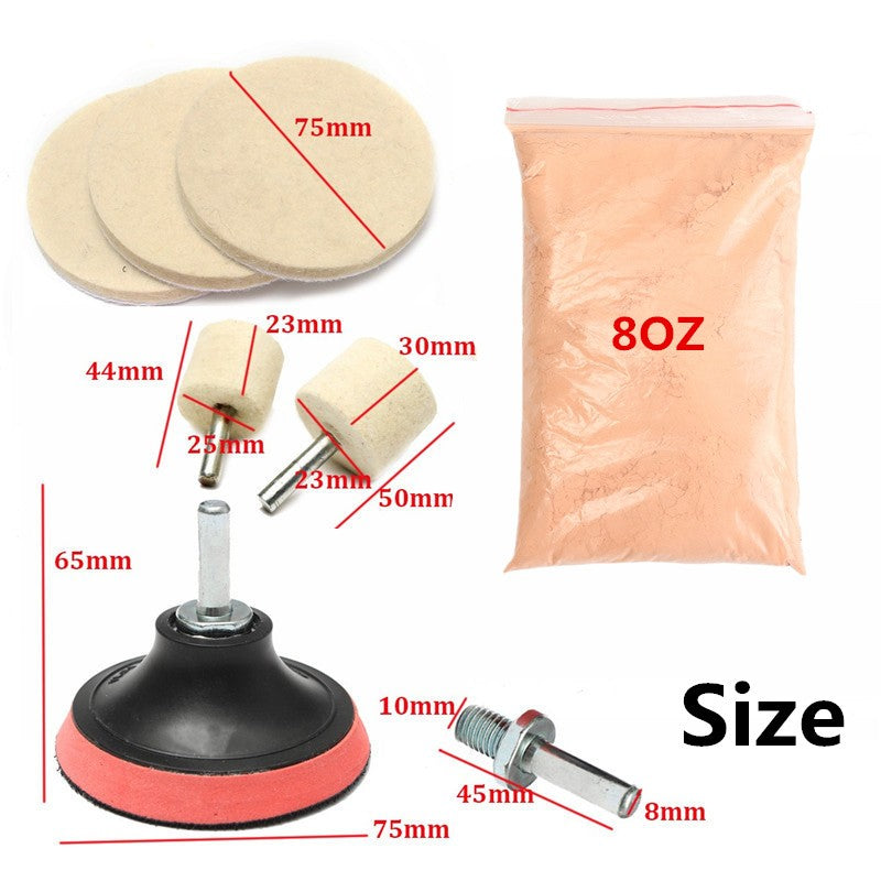 Car Glass Scratch Removal Polishing Kit 230g Cerium Oxide Powder + 3 Polish Pad