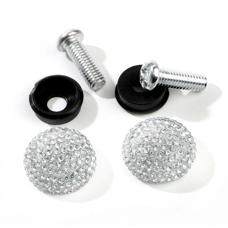 2-Piece Car Diamond Sparkling Cap Screw Bolt Cap Crystal Sparkling License Plate Frame - n