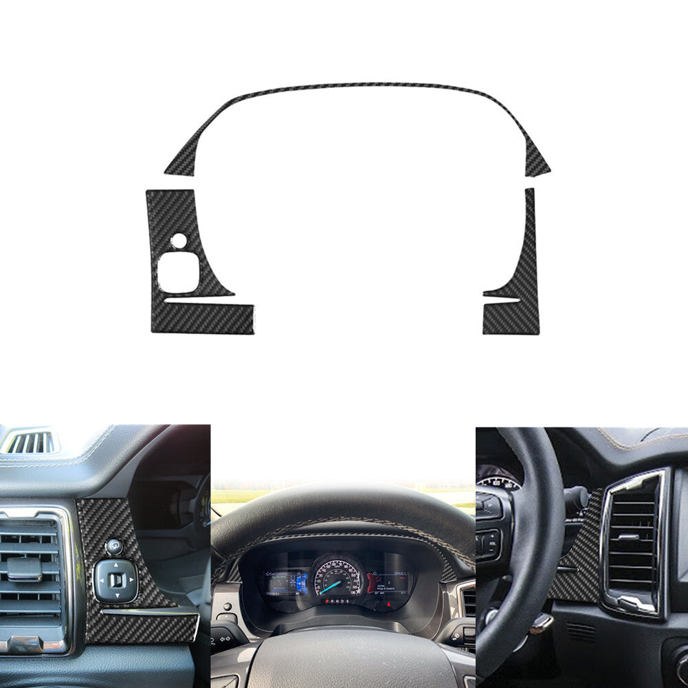 3Pcs Carbon Fiber Speedometer Outer Frame Cover Trim for Ford Ranger 2019-2022
