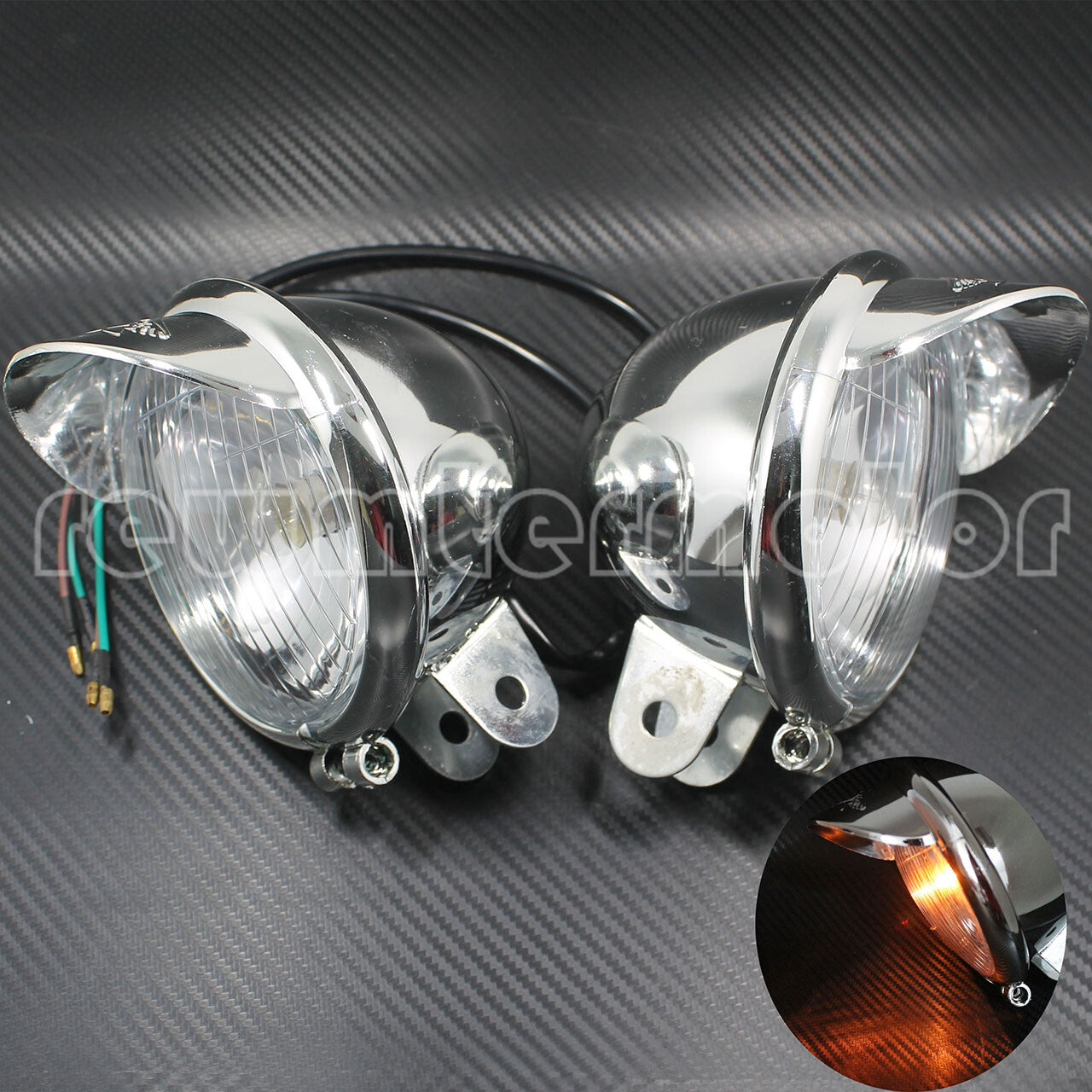 2x Fog Light Lamp Headlight Visor Motorcycle Universal Chrome ABS Plastic Q