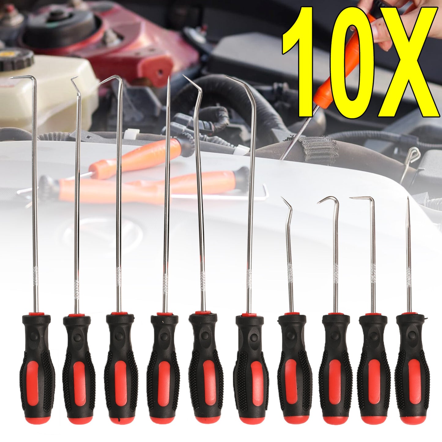 10pc Pick & Hook Set Precision Hose Removal Hook Set Oil Seal Puller O-Ring Hook Q