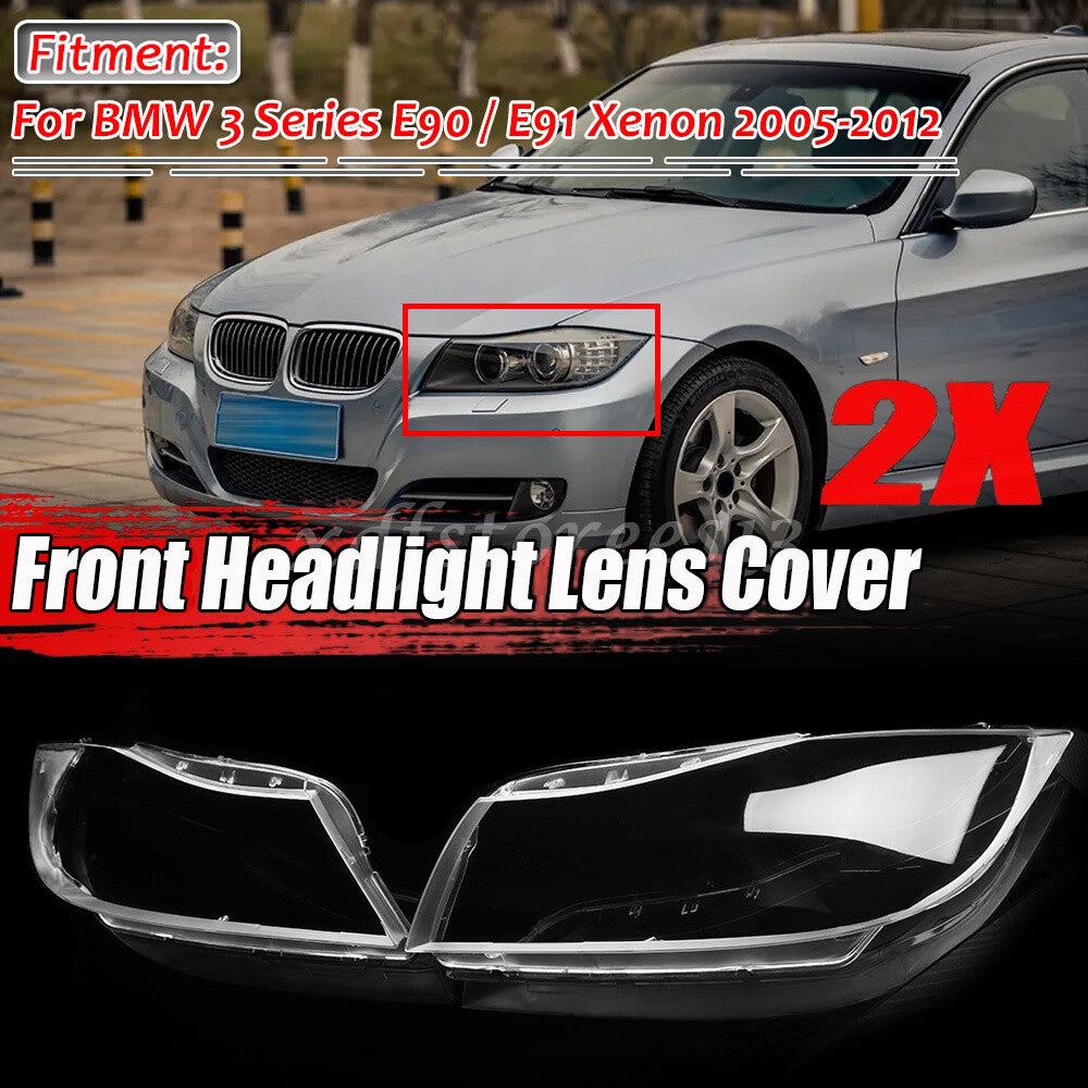 Pair Xenon Headlight Headlamp Clear Lens Cover for BMW 3 E90 E91 Sedan 2005-2012