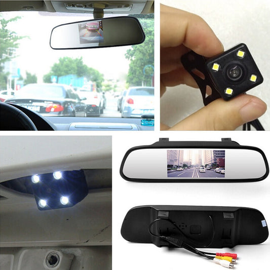 Car 4LED Backup Parking Astern Camera Rear View Mirror LCD Monitor Concealed Kit