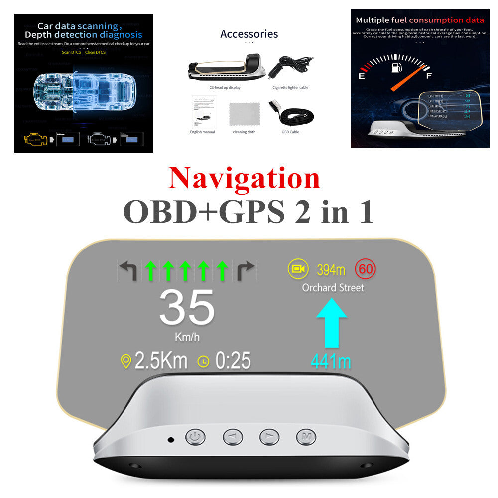 Car Auto OBD2 Head Up Display Navi HUD Mirror GPS HUD Projection Speedometer¡Á1 v