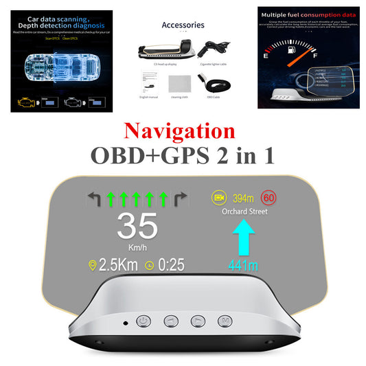 Car Auto OBD2 Head Up Display Navi HUD Mirror GPS HUD Projection Speedometer¡Á1 v