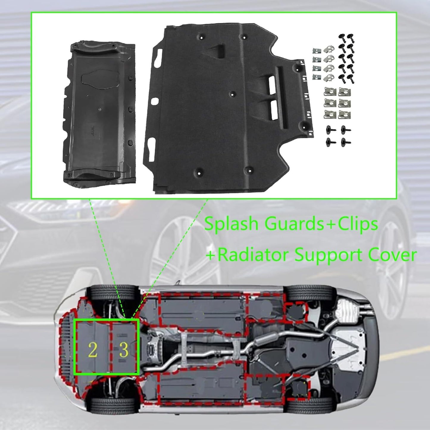 for Audi A6 (4G/C7) A7 (4G) 2011-18 Radiator Support Cover+Splash Guards+Clips n