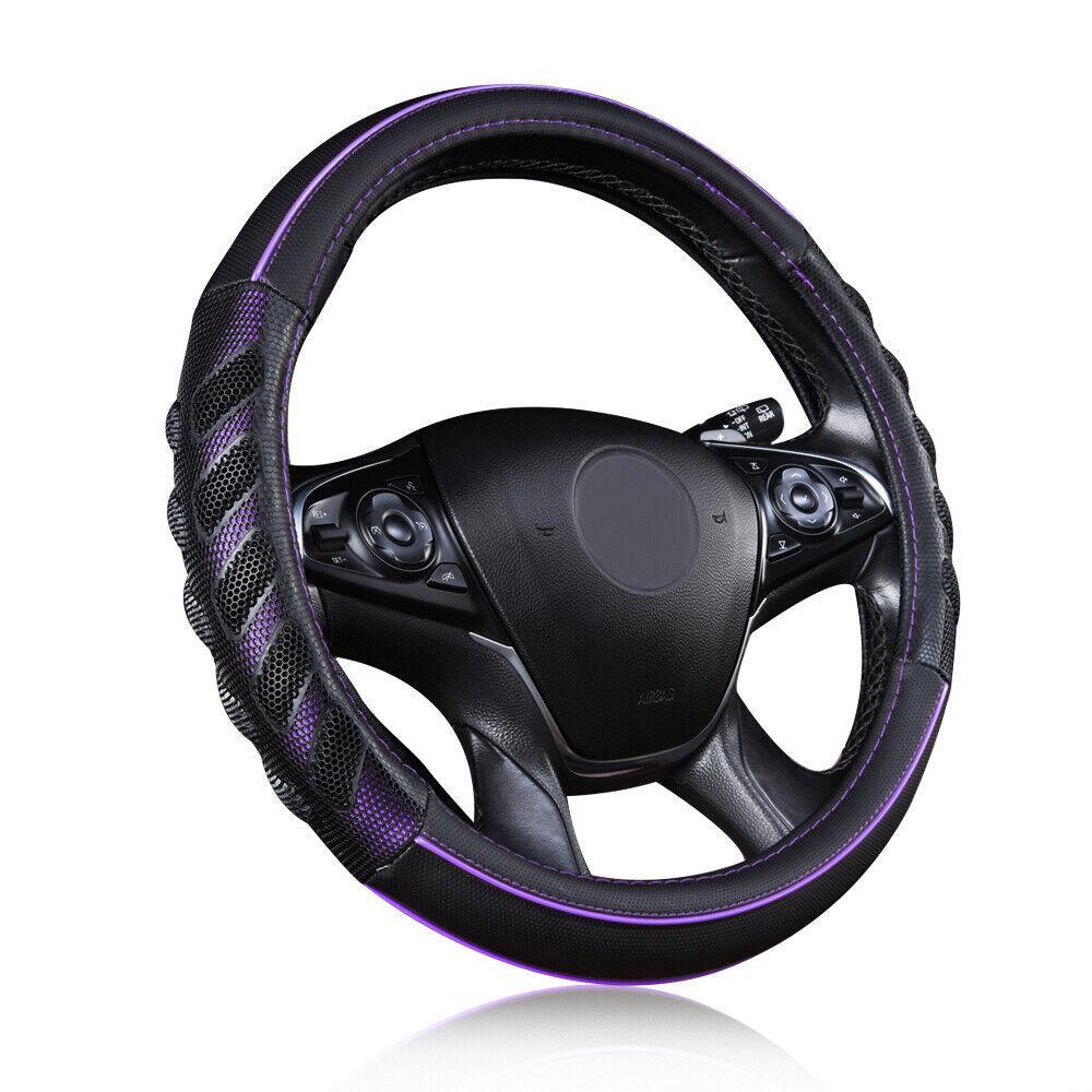 Purple and black sporty car steering wheel cover leather universal car accessories - n