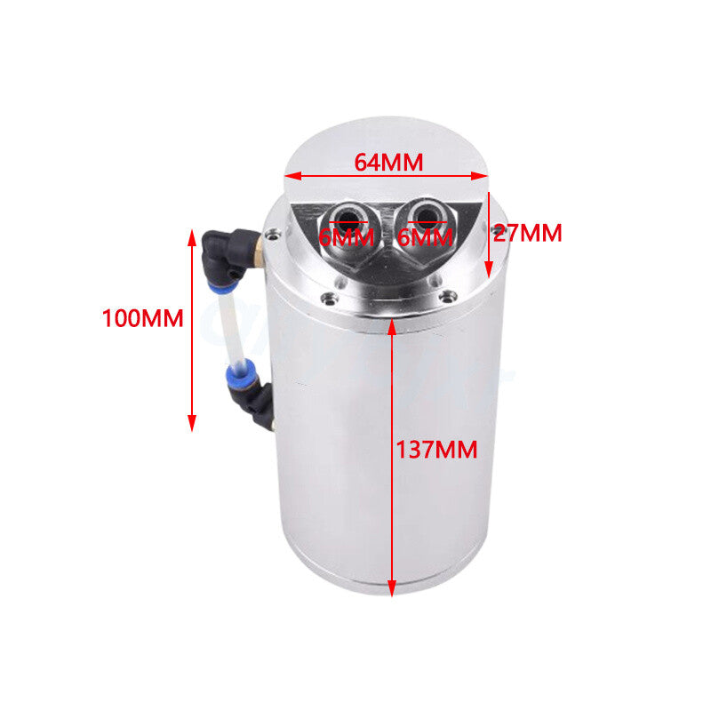 1 Set Round Car Engine Oil Catch Tank Can Hose Reservoir Breather Kit Silver