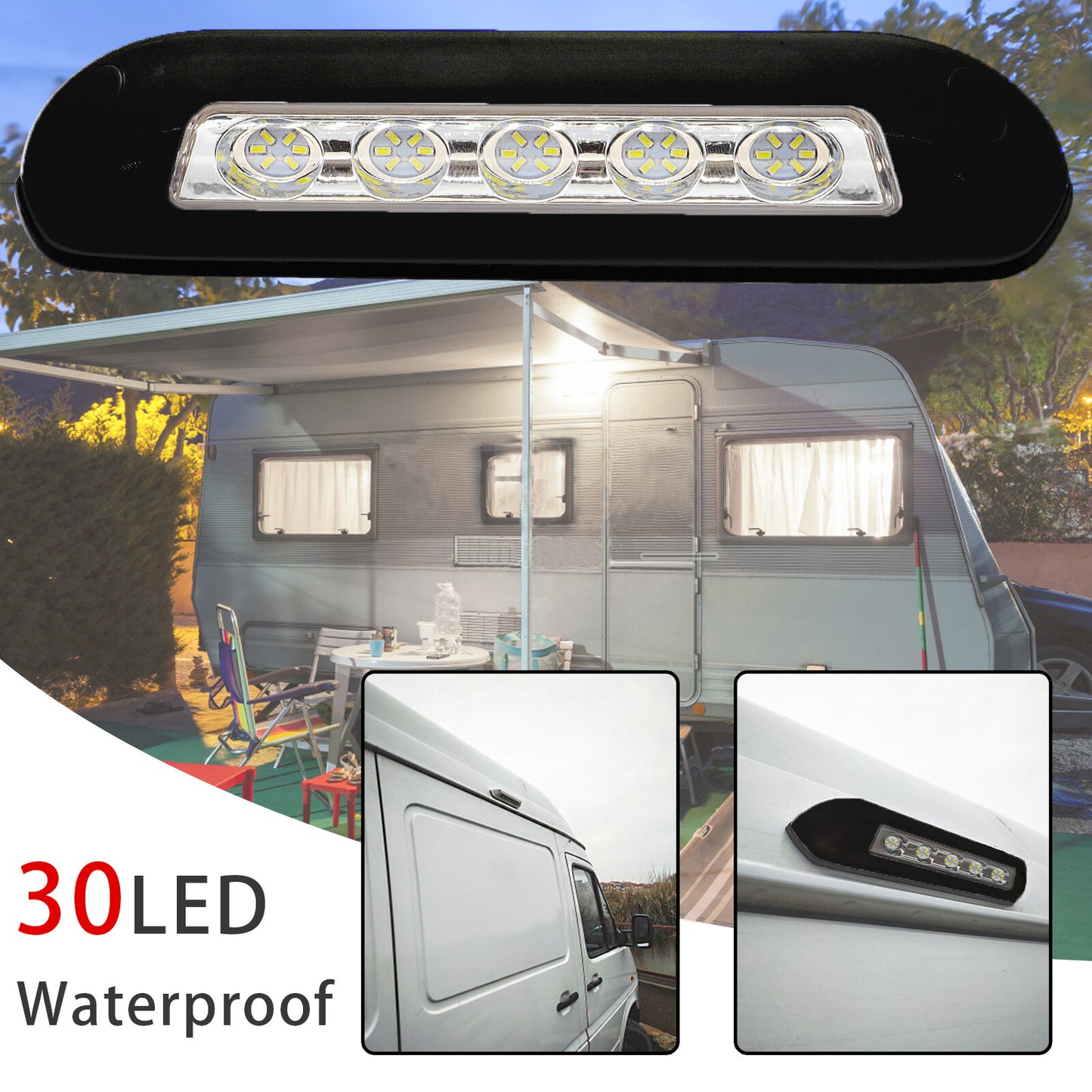12V RV LED Awning Porch Light Exterior Interior Universal Lamp For Boat Caravan