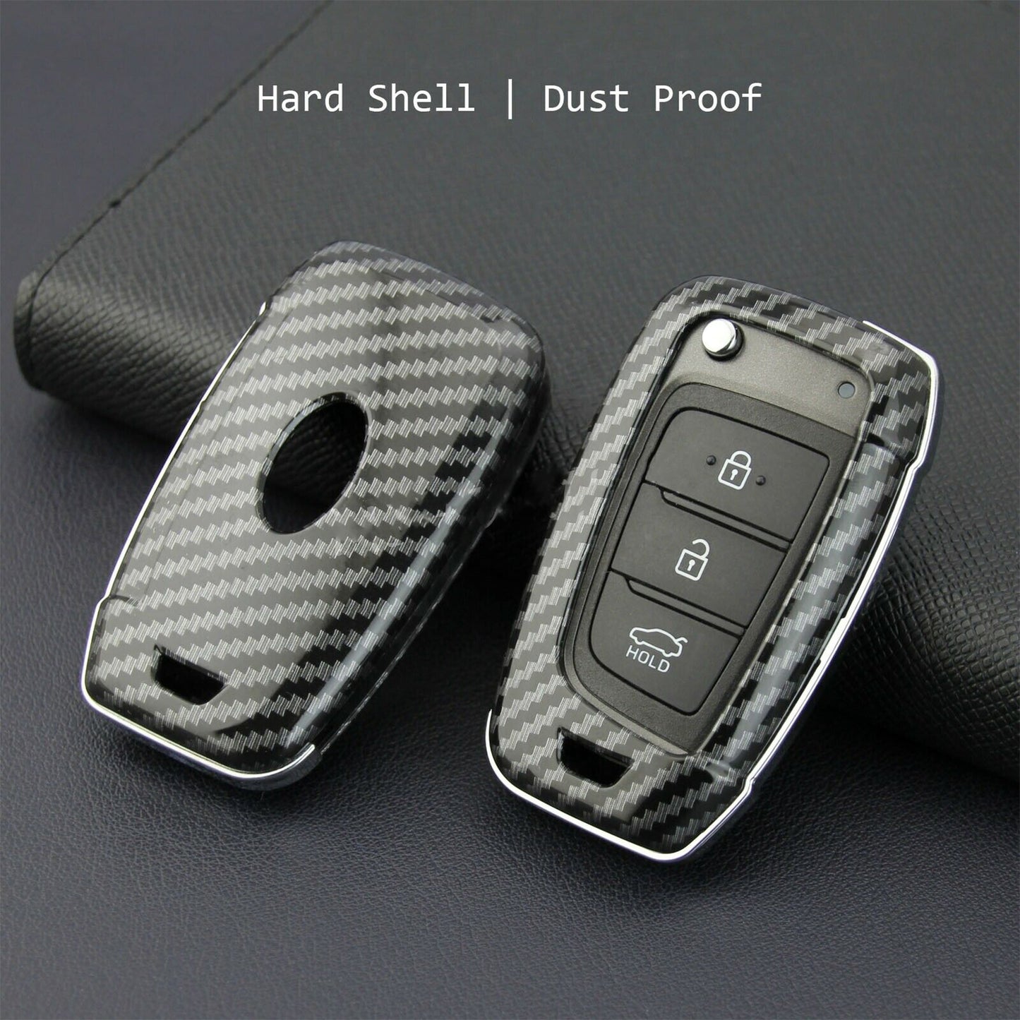 Carbon Fiber Flip Key Cover Case Chain for Hyundai for Elantra Santa Fe Accent
