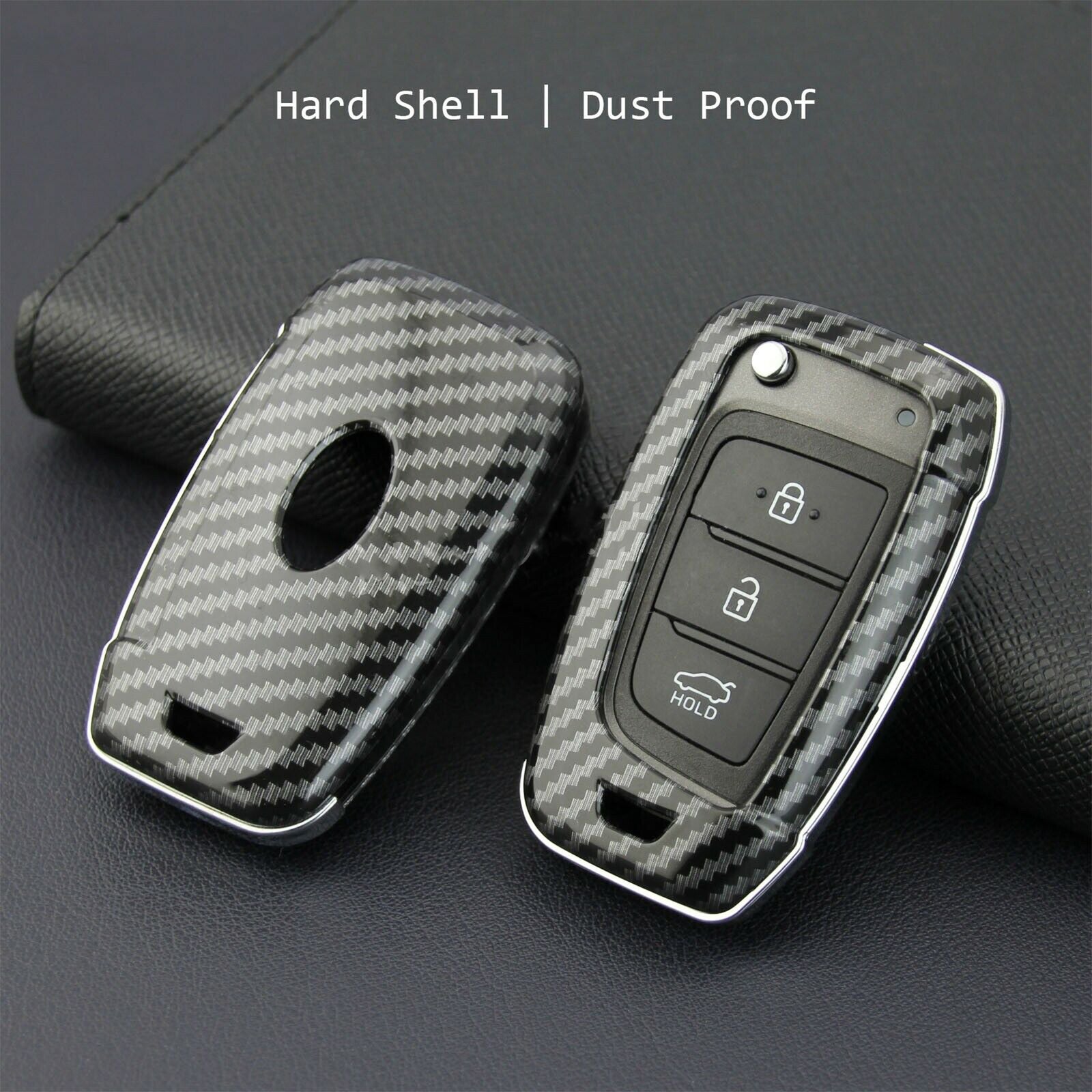 Carbon Fiber Flip Key Cover Case Chain for Hyundai for Elantra Santa Fe Accent