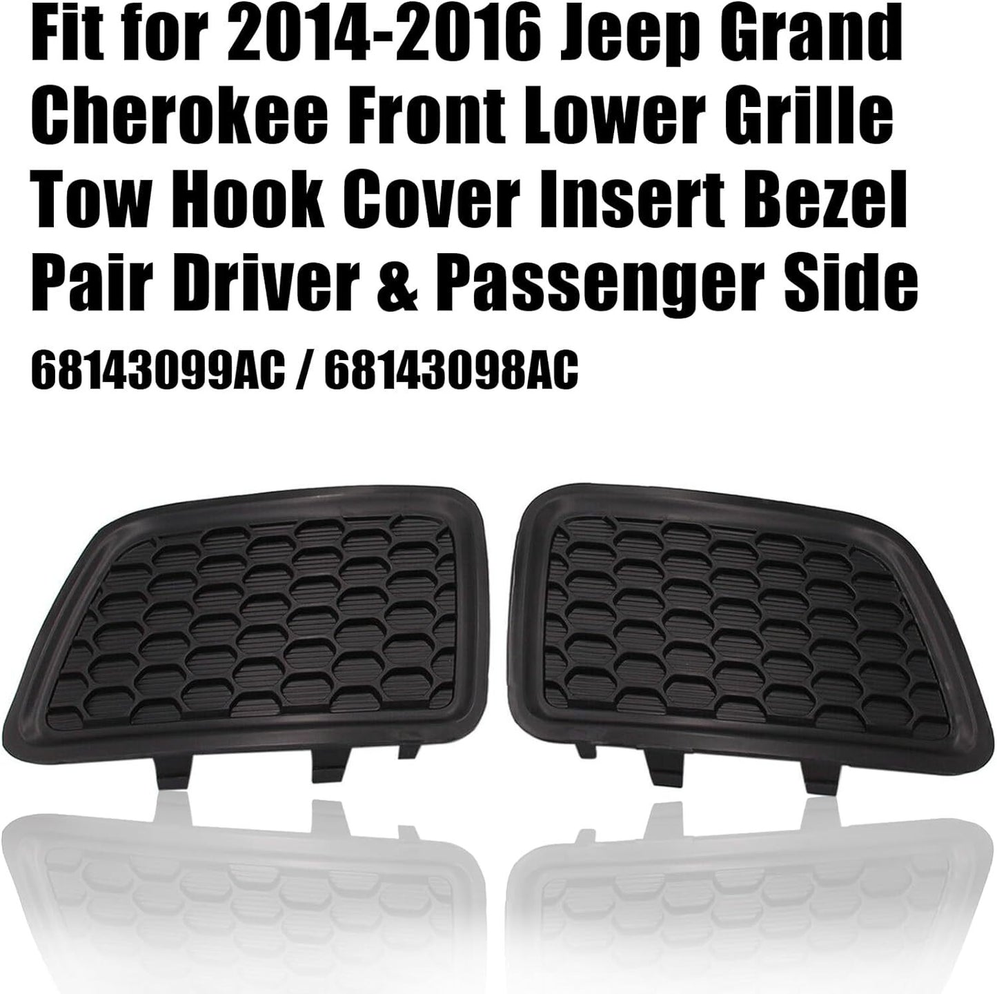 2x For 14-16 for Jeep Grand Cherokee Front Lower Grille Tow Hook Cover Insert Bezel
