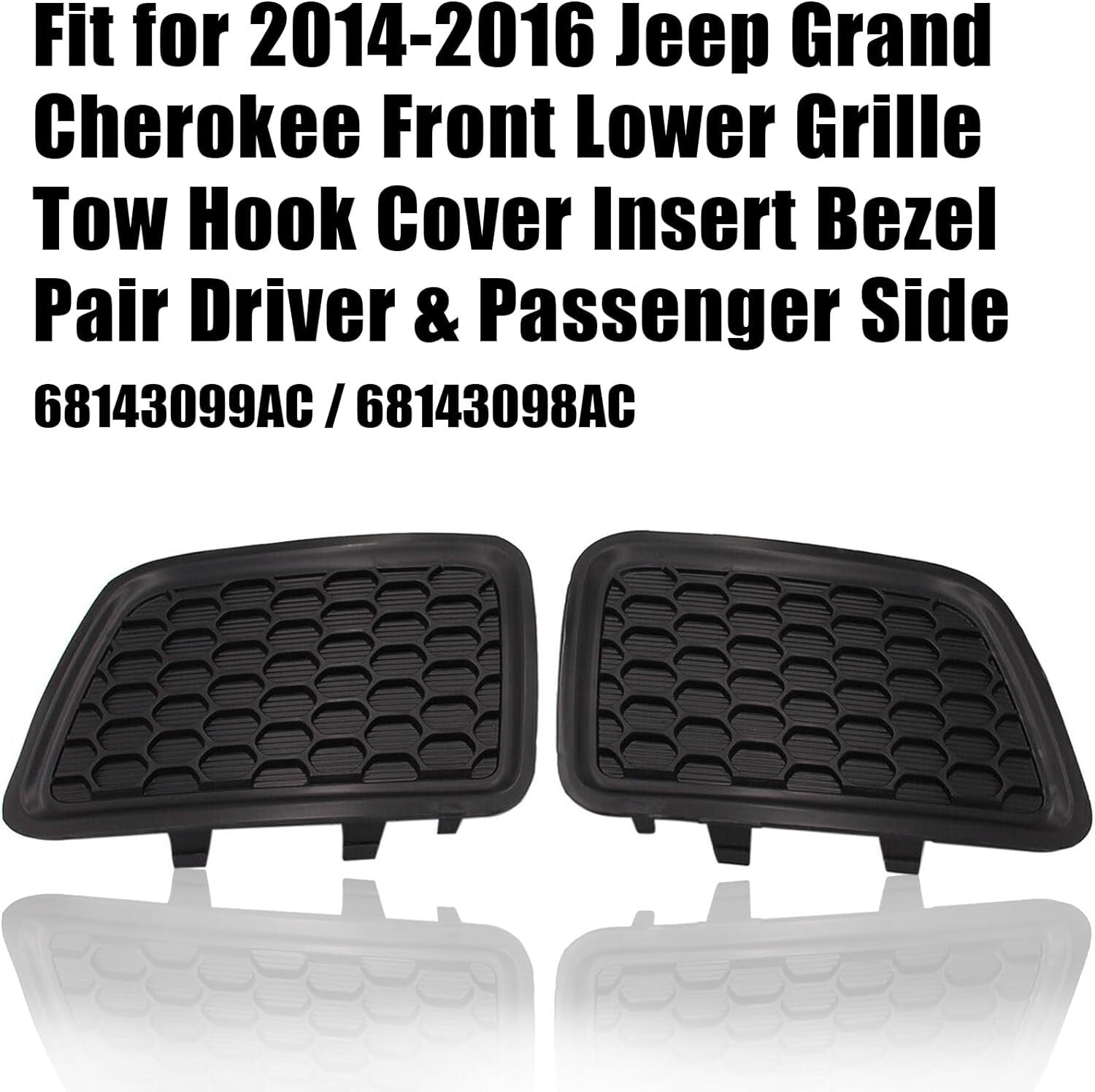 2x For 14-16 for Jeep Grand Cherokee Front Lower Grille Tow Hook Cover Insert Bezel