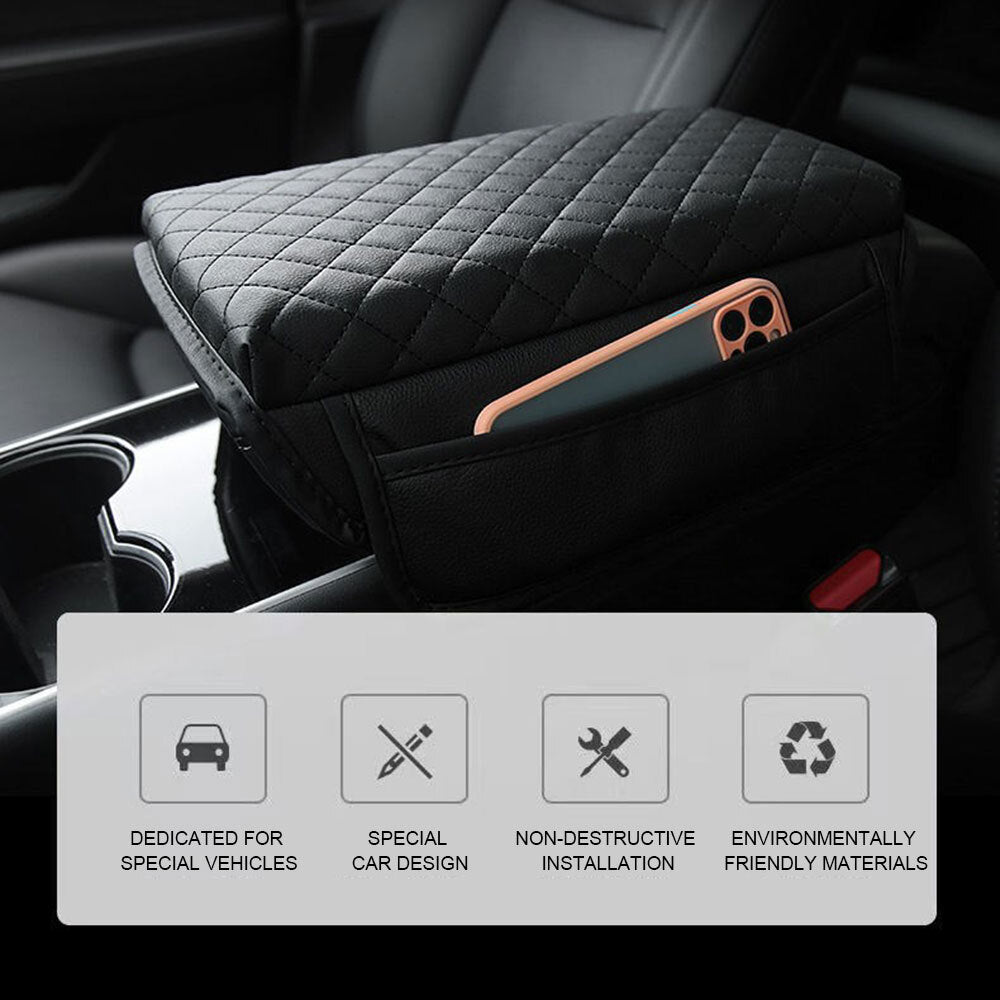 Suitable for Model 3/Y, black car armrest and backrest cushion protective cover, center console cover mat - n