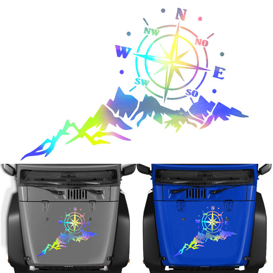 Colorful Compass Mountain Vinyl Decal -Sticker for Car Truck Hood Bumper Window