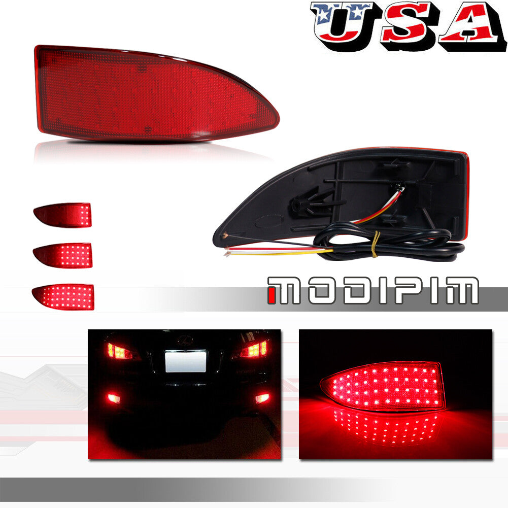 2-Pack Red Lens LED Bumper Reflector Rear Lights for 06-13 Gen2 for Lexus IS250 IS350