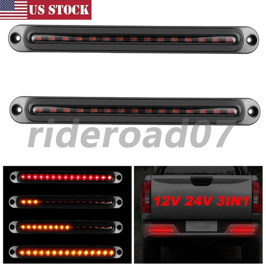 2X 10 LED Tail Stop Brake Flowing Turn Signal Light Bar DRL Strip Truck Trailer