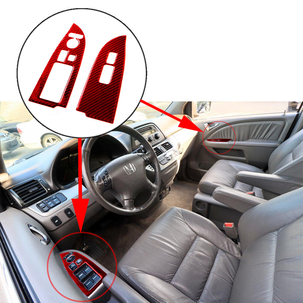 4x Carbon Fiber Window Lift Switch Panel Cover Trim for Honda Odyssey 05-10 Red