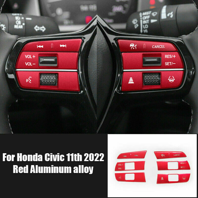 6P for Honda for Civic 11th 2022-2023 Red Alloy Steering Wheel Button Stickers Trim
