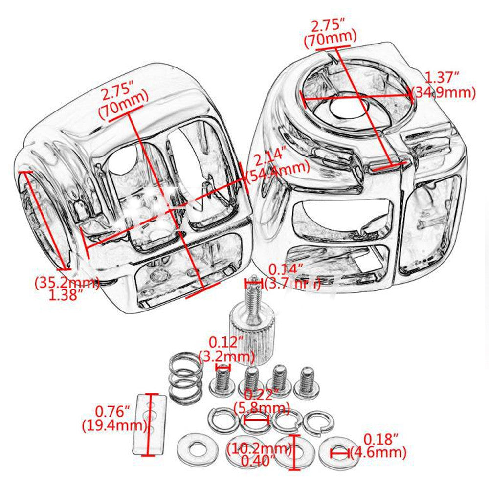 Chrome switch housing protective case + 6-piece handheld control switch button caps, black, suitable for Harley-Davidson . n