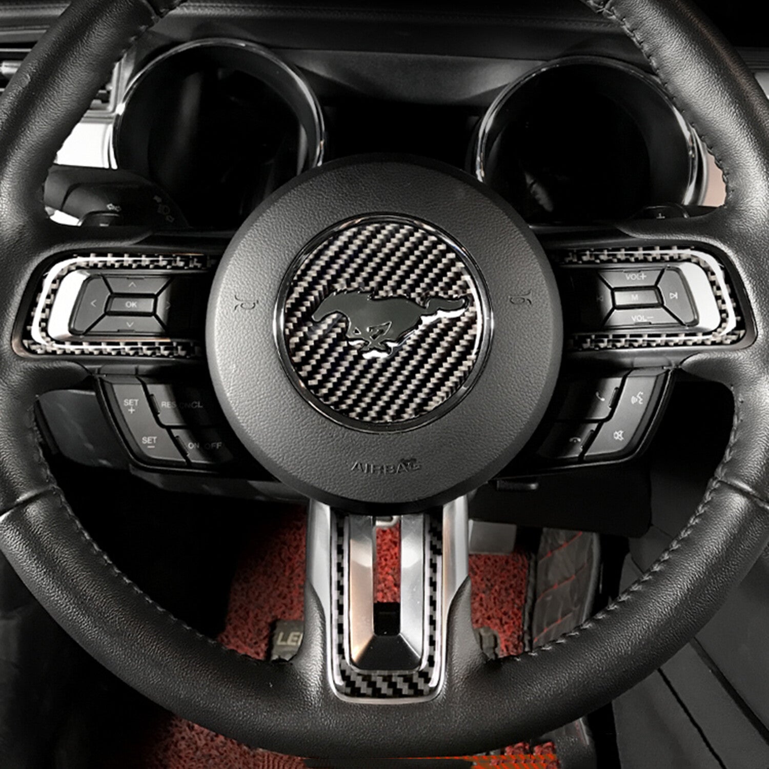 for ford  for Mustang 2015-2022 Real Carbon Fiber Steering Wheel Cover Trim Stickers
