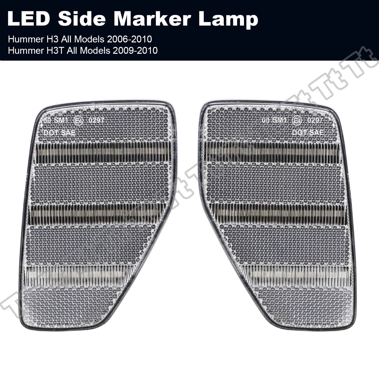 2pcs LED Front Fender Side Marker Lights Transparent Suitable for 06-10 for Hummer H3/09-10 H3T- v
