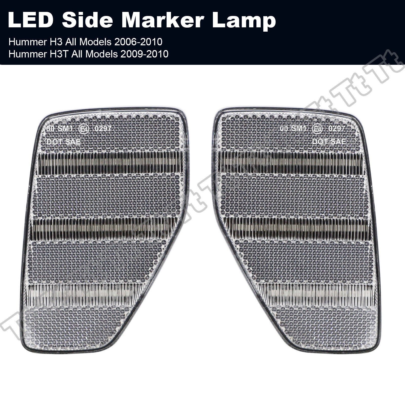 2pcs LED Front Fender Side Marker Lights Transparent Suitable for 06-10 for Hummer H3/09-10 H3T- v