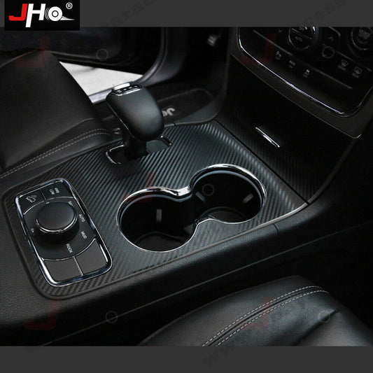 Carbon Fiber Water Cup Holder Panel Cover Stickers for Jeep Grand Cherokee 14-15