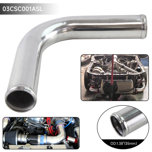 90 Degree 35mm 1.38 Aluminum Intercooler Intake Pipe Piping Tube Hose Silver