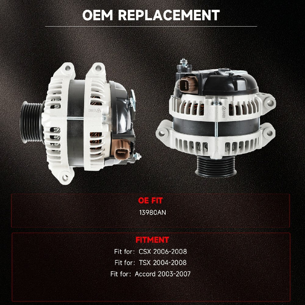 Alternator 13980 for Acura TSX 2.4L 2004-2005 for Honda Accord 2.4L 2003-2005 12V