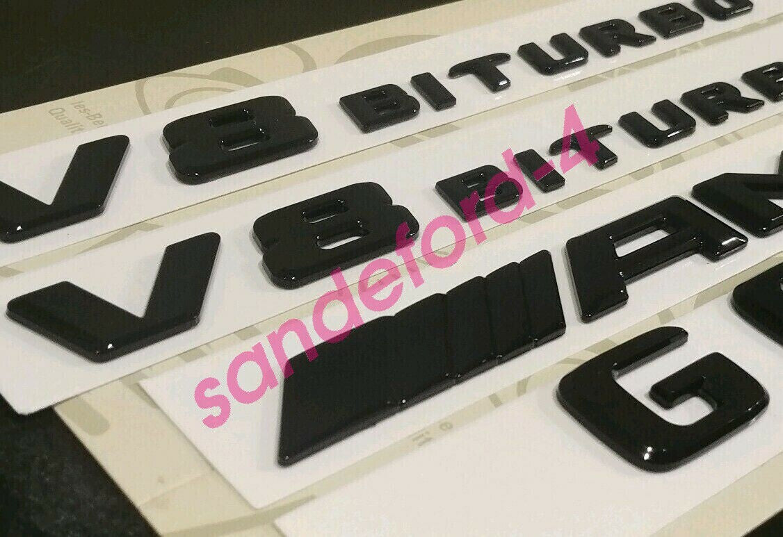 G63 + AMG Badge + V8 BITURBO Gloss Black Trunk Fender Emblem FOR W463 W464