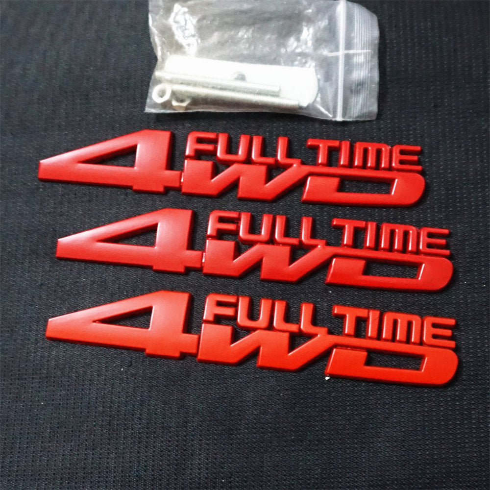 Red Matte 4WD FULL TIME Metal Grille Emblem + 2x Decal Sticker Badge Motors Auto Q