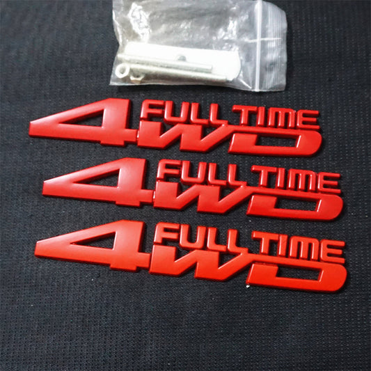 Red Matte 4WD FULL TIME Metal Grille Emblem + 2x Decal Sticker Badge Motors Auto Q