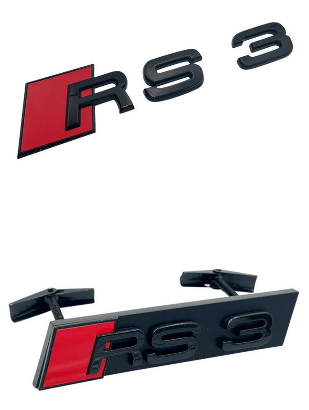 for Audi RS3 Front Grille Boot Badge Quattro Side Fender RS Edition Badge in Black
