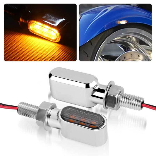 2X Chrome Motorcycle LED Turn Signals Blinker Amber Light Indicator for Mini Lamp