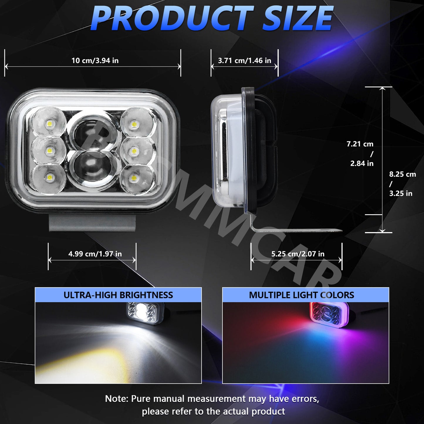 Motorcycle Spotlight LED Work Light 7 Modes Lamp High Brightness Waterproof Trim Q