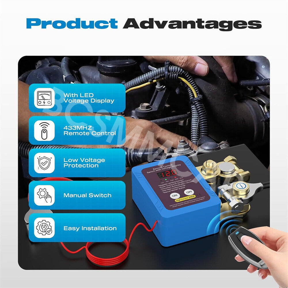 Car Battery Disconnect Kill Switch Automatic Cut Off Dual Remote Control Trim Q