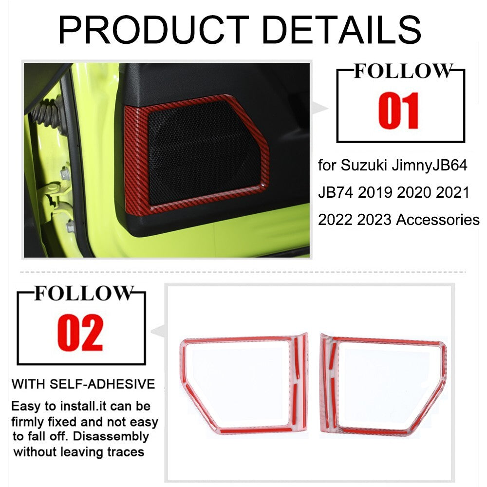 Red Carbon Fiber ABS Door Audio Speaker Cover Trim for Suzuki for Jimny 2019-2023