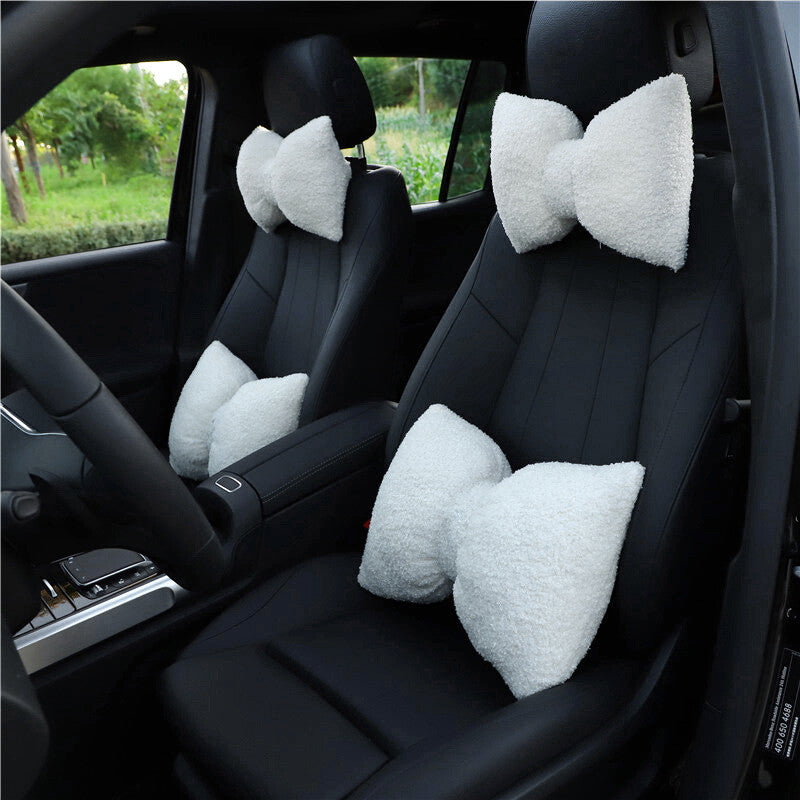 2-Piece Bow Tie Car Headrest Neck Pillow Home Sofa Cushion Office Lumbar Support Kit n