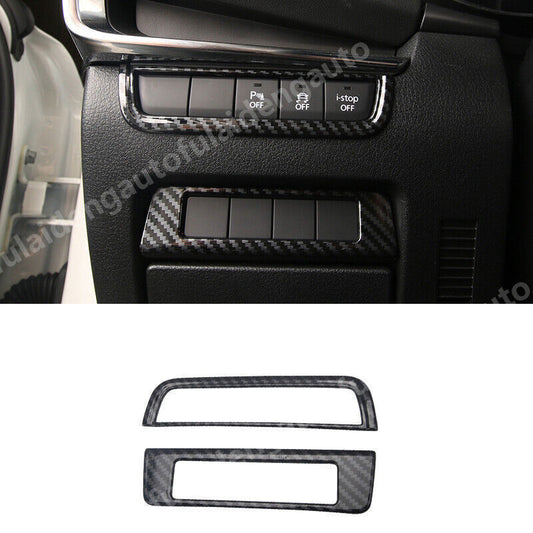 2P for Mazda 3 Axela 19-23 Carbon Fiber Look Headlight Switch Button Cover Trims