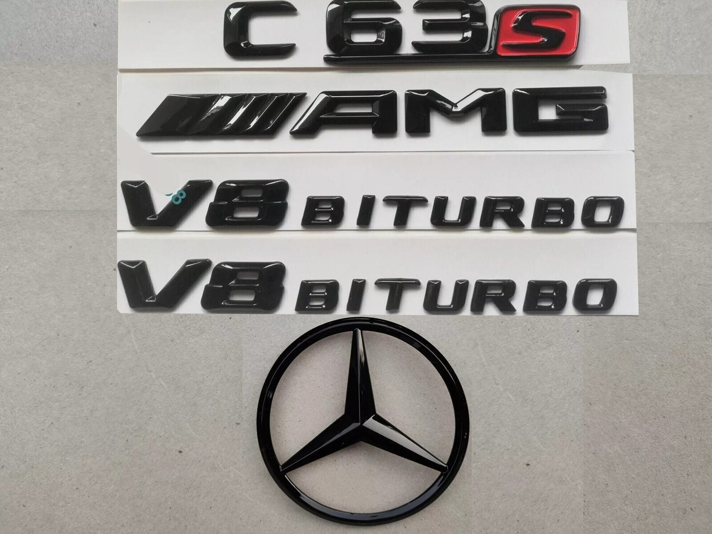 Glossy black rear star and badge F for Mercedes C-Class and C63s AMG W205 2015+ Saloon