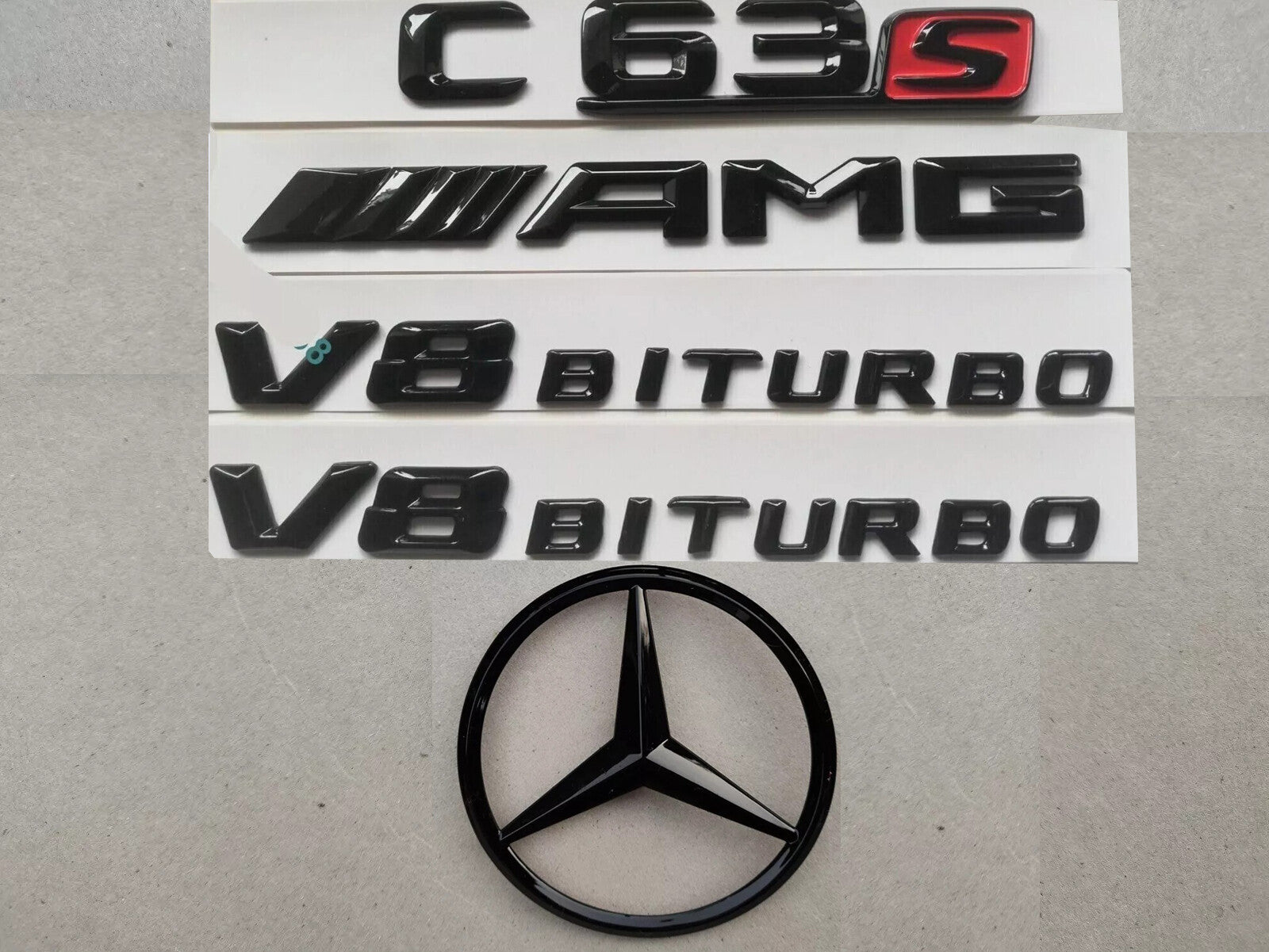 Glossy black rear star and badge F for Mercedes C-Class and C63s AMG W205 2015+ Saloon