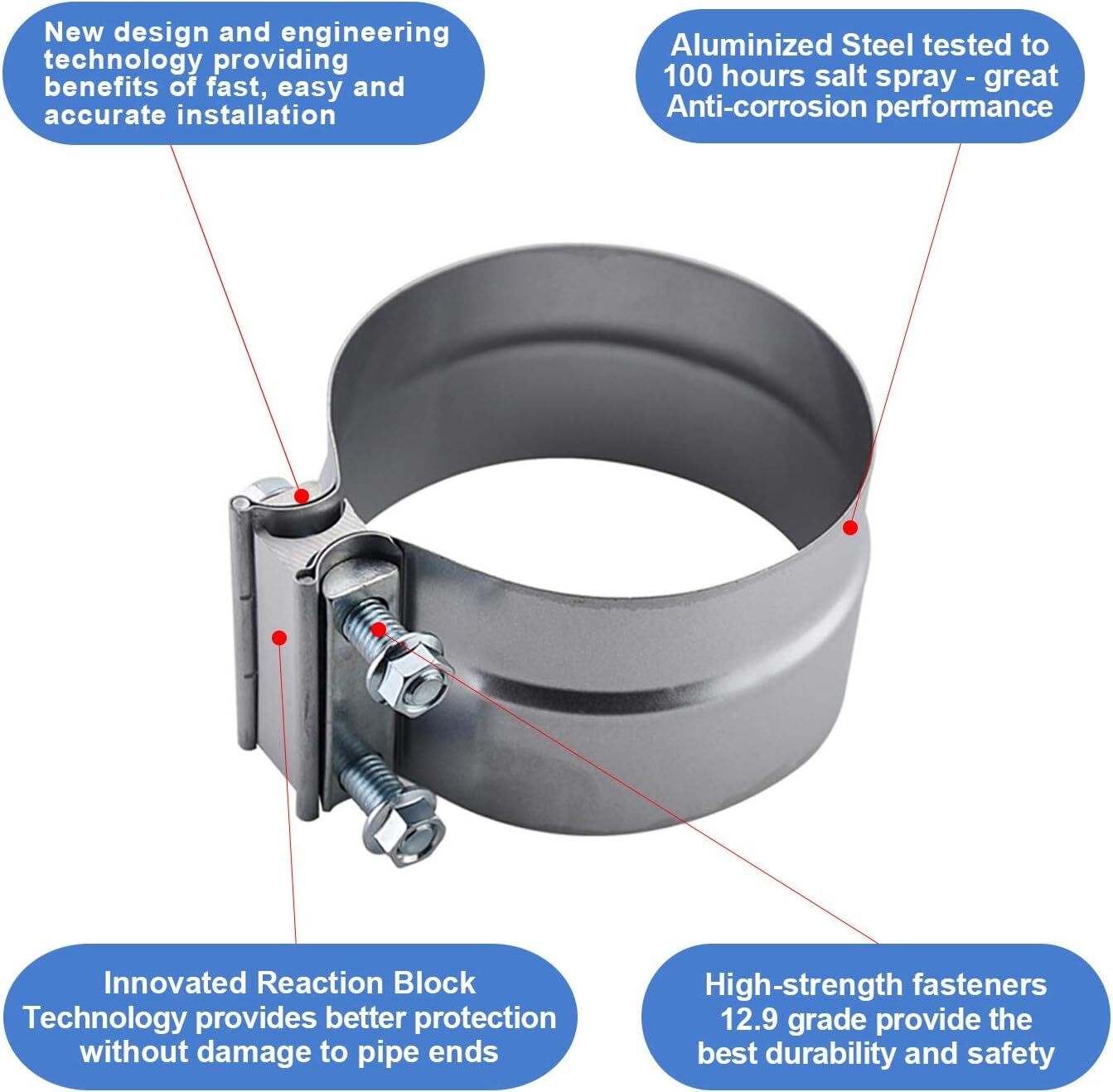 5-inch ring connector exhaust with clip, precast aluminum steel 5-inch muffler clip