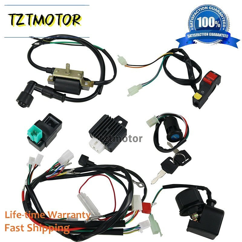 ATV Wiring Harness Kit QUAD Dune Buggy Ignition Coil CDI for 50 70 90 110CC Q
