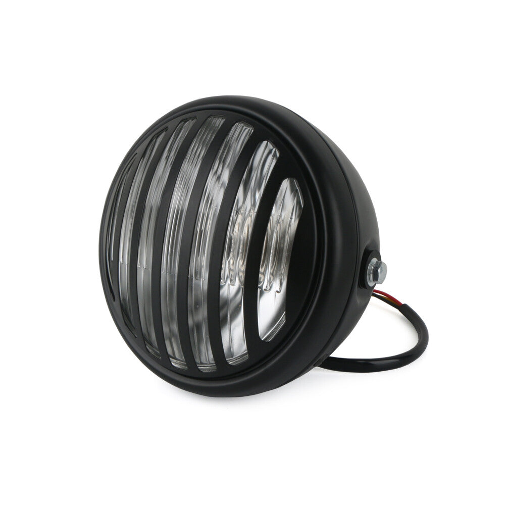 7 Headlight Motorcycle Motorbike LED Front Light Headlamp Universal+Grill Black