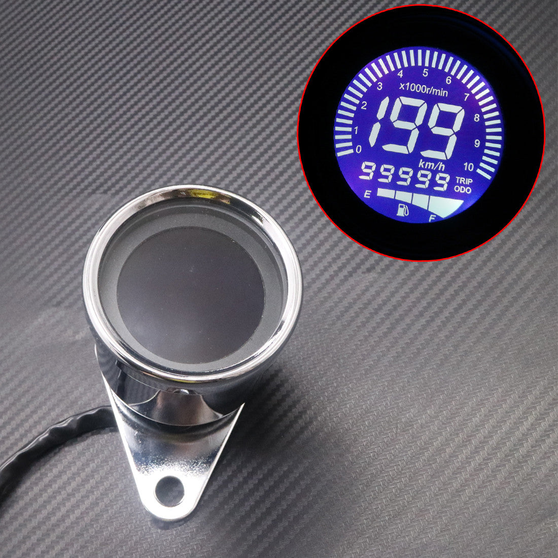 New Chrome 4 In 1 Retro LED LCD Tachometer Speedometer Fuel Level Gauge Odometer Q